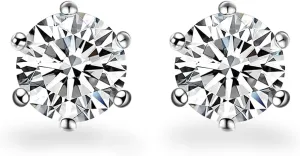 Moissanite Stud Earrings 1-2ct D Color VVS1 Clarity Round Cut 925 Sterling Silver Moissanite Earrings with 18K White Gold Plated Earrings for Women Men