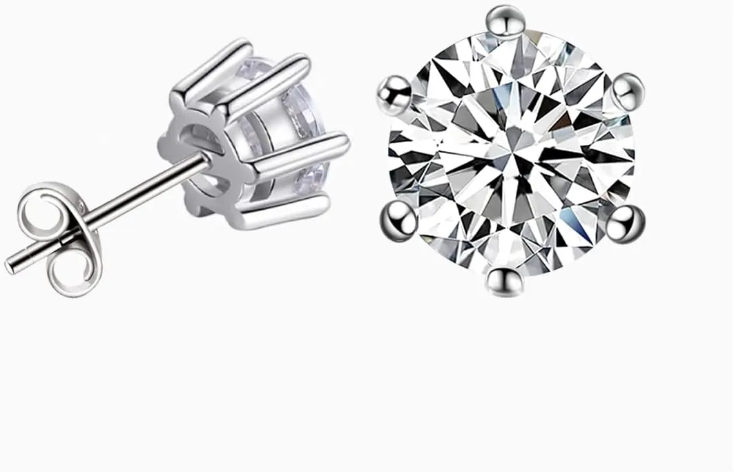 Moissanite Stud Earrings 1-2ct D Color VVS1 Clarity Round Cut 925 Sterling Silver Moissanite Earrings with 18K White Gold Plated Earrings for Women Men