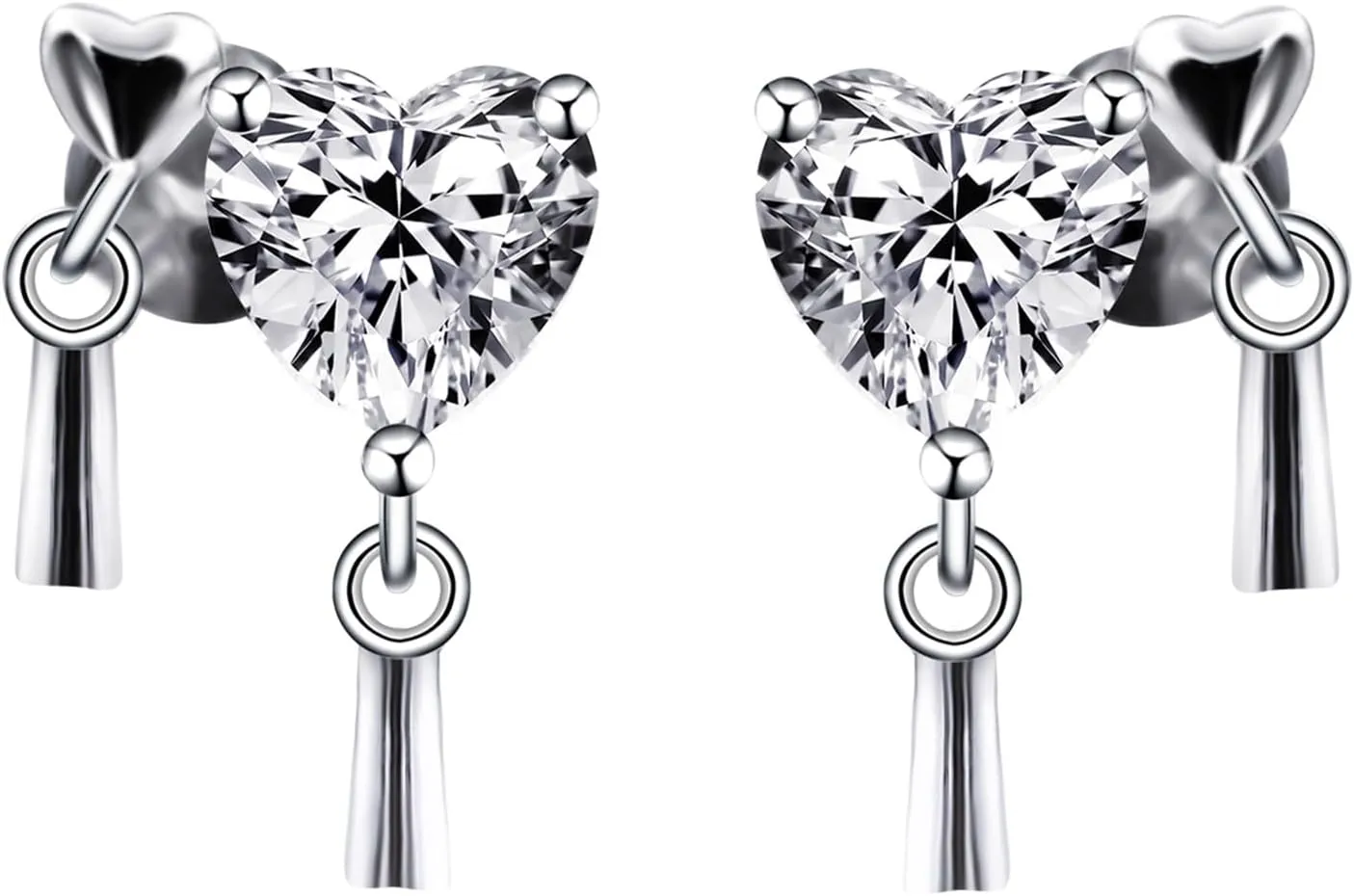 Moissanite Stud Earrings for Women with 18K White Gold Plated DF VVS Clarity Moissanite Diamond Stud Earrings Sterling Silver Heart Earrings