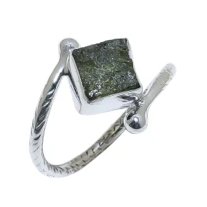 Moldavite Natural Rough Ring 92.5 Sterling Silver Handmade Jewelry With Certified Gemstone Handmade Rings (2)