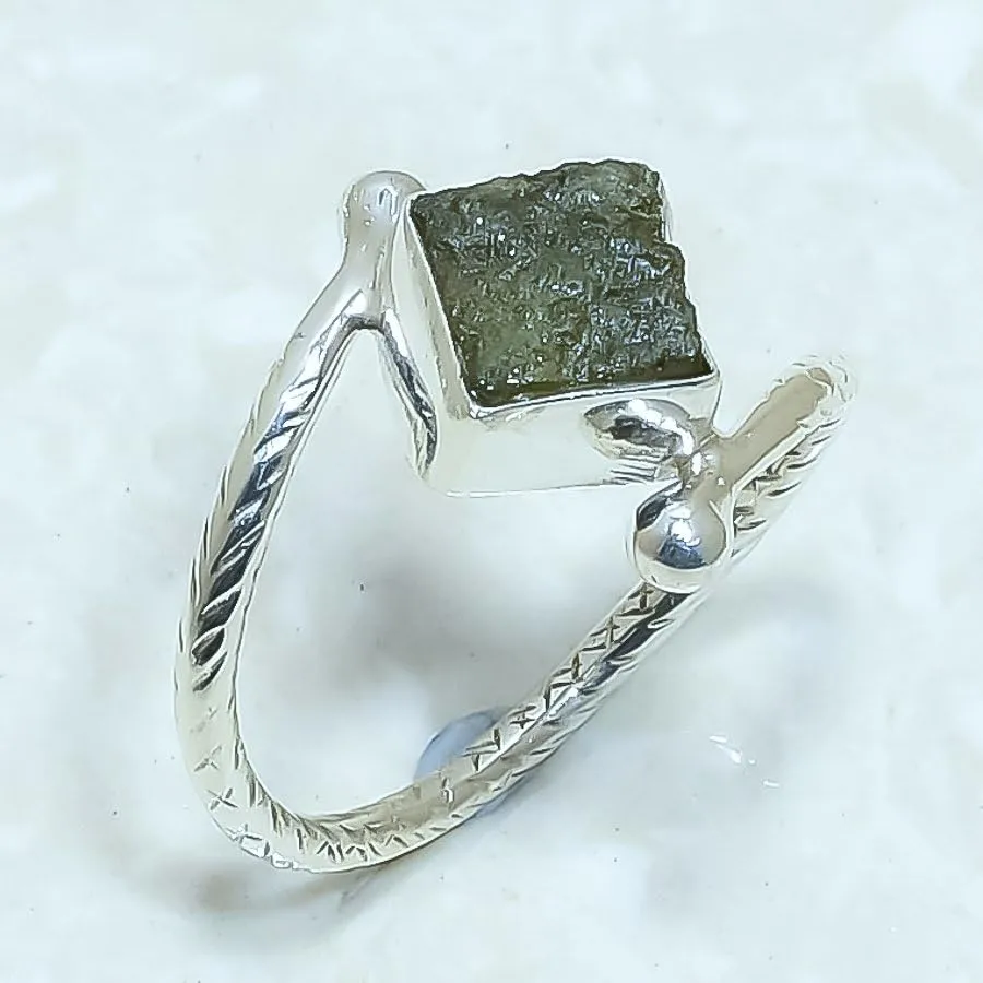 Moldavite Natural Rough Ring 92.5 Sterling Silver Handmade Jewelry With Certified Gemstone Handmade Rings (2)