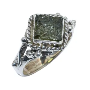Moldavite Natural Rough Ring 925 Sterling Silver Handmade Jewelry With Certified Gemstone Handmade Rings (7.5)