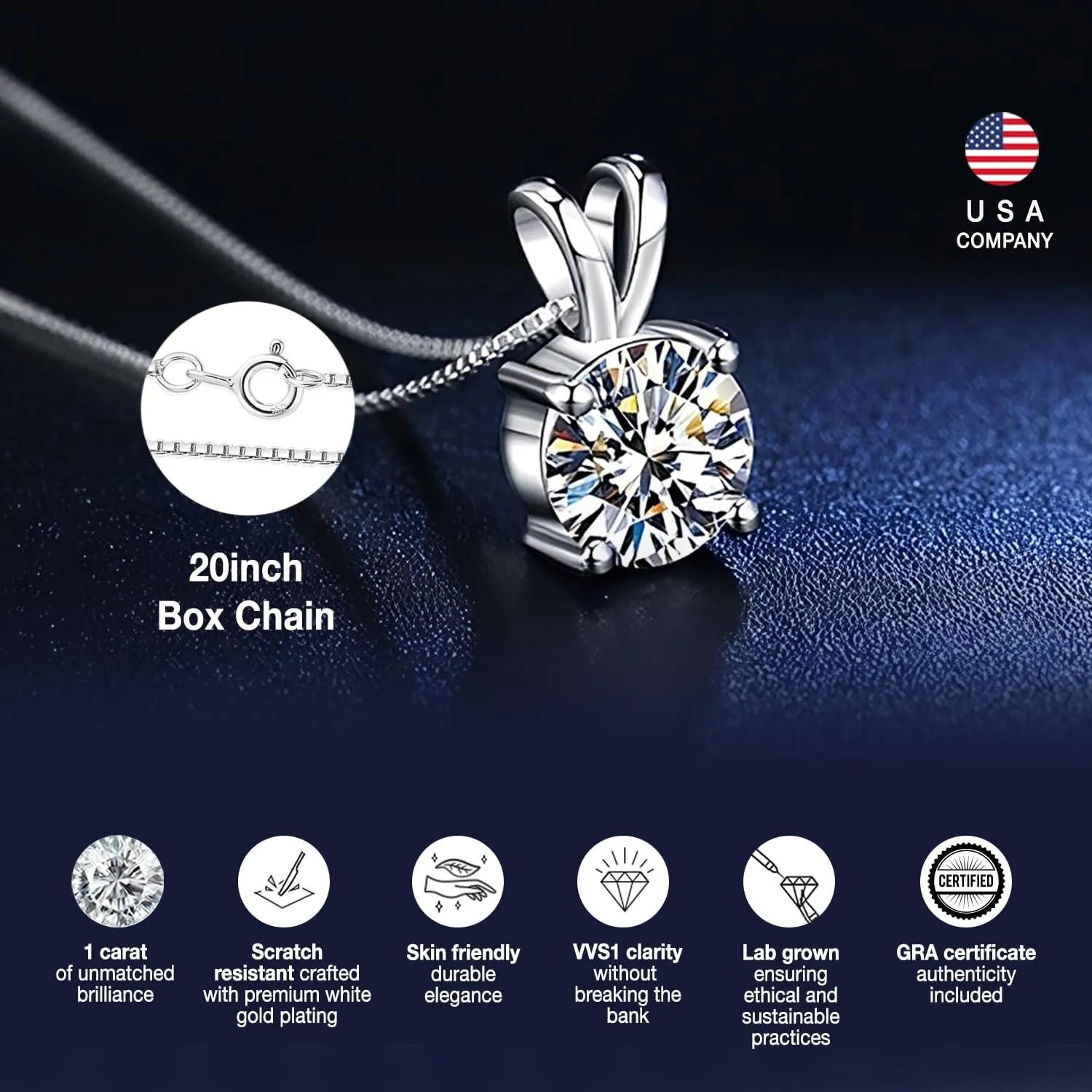 Mothers Day Gift for Mom, 1ct - 2.8ct Lab Diamond Necklace for Women, Lab-Grown Moissanite Pendant, 925 Sterling Silver Chain Adjustable Length 18   2, Jewelry Gift for Her, Wife, Girlfriend, or Grandma