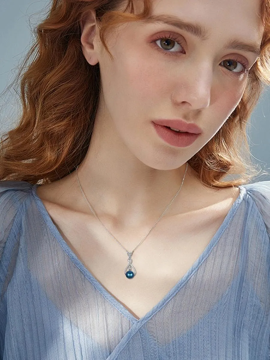 Mothers Day Gifts for Wife Sterling Silver Black Freshwater Peartl A-Z Initial Pendant Necklace Infinity Letter Jewelry Christmas Birthday Gifts for Women Her Mom