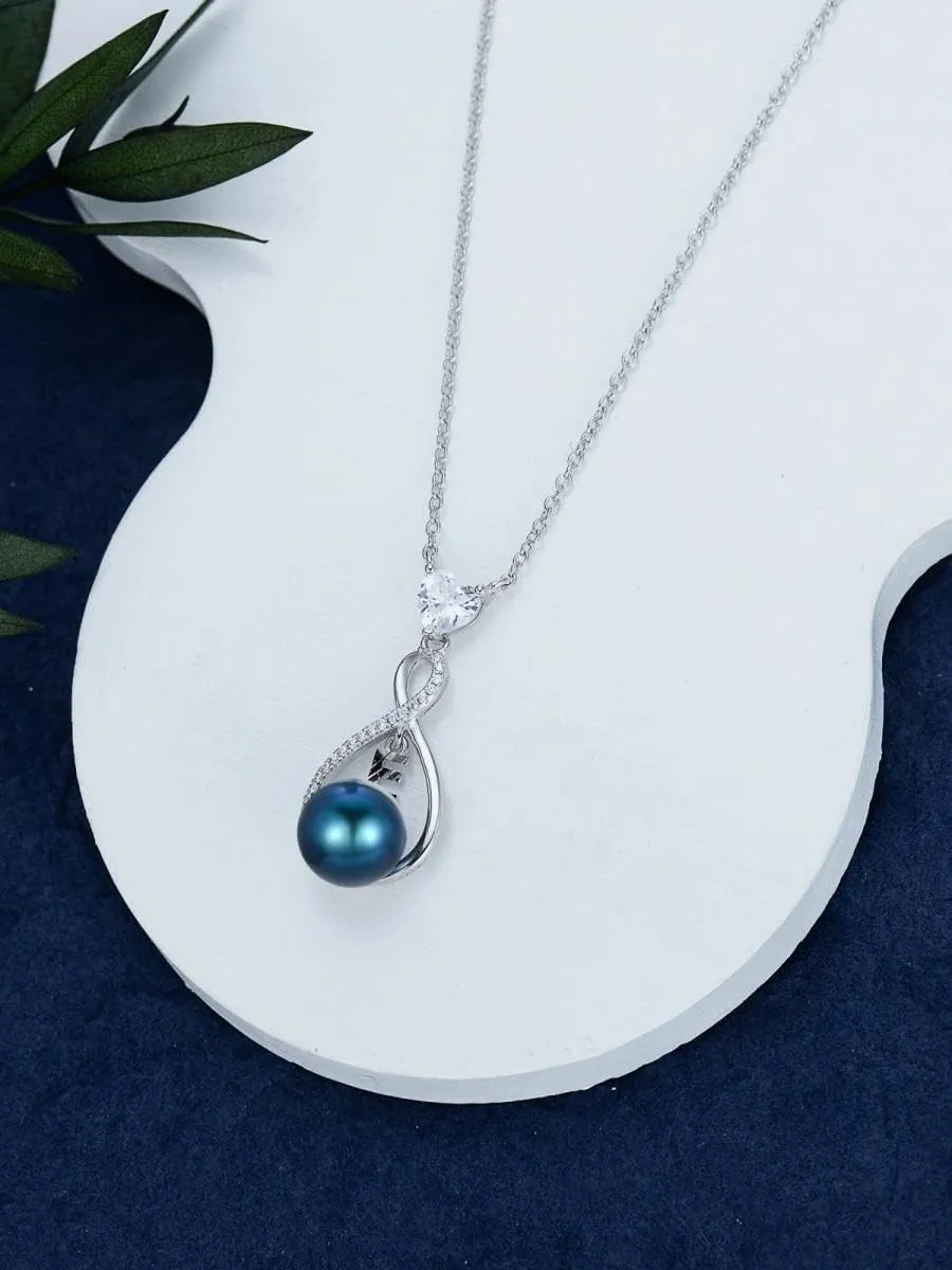 Mothers Day Gifts for Wife Sterling Silver Black Freshwater Peartl A-Z Initial Pendant Necklace Infinity Letter Jewelry Christmas Birthday Gifts for Women Her Mom