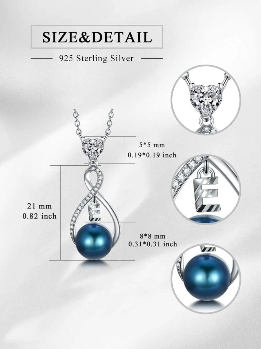 Mothers Day Gifts for Wife Sterling Silver Black Freshwater Peartl A-Z Initial Pendant Necklace Infinity Letter Jewelry Christmas Birthday Gifts for Women Her Mom