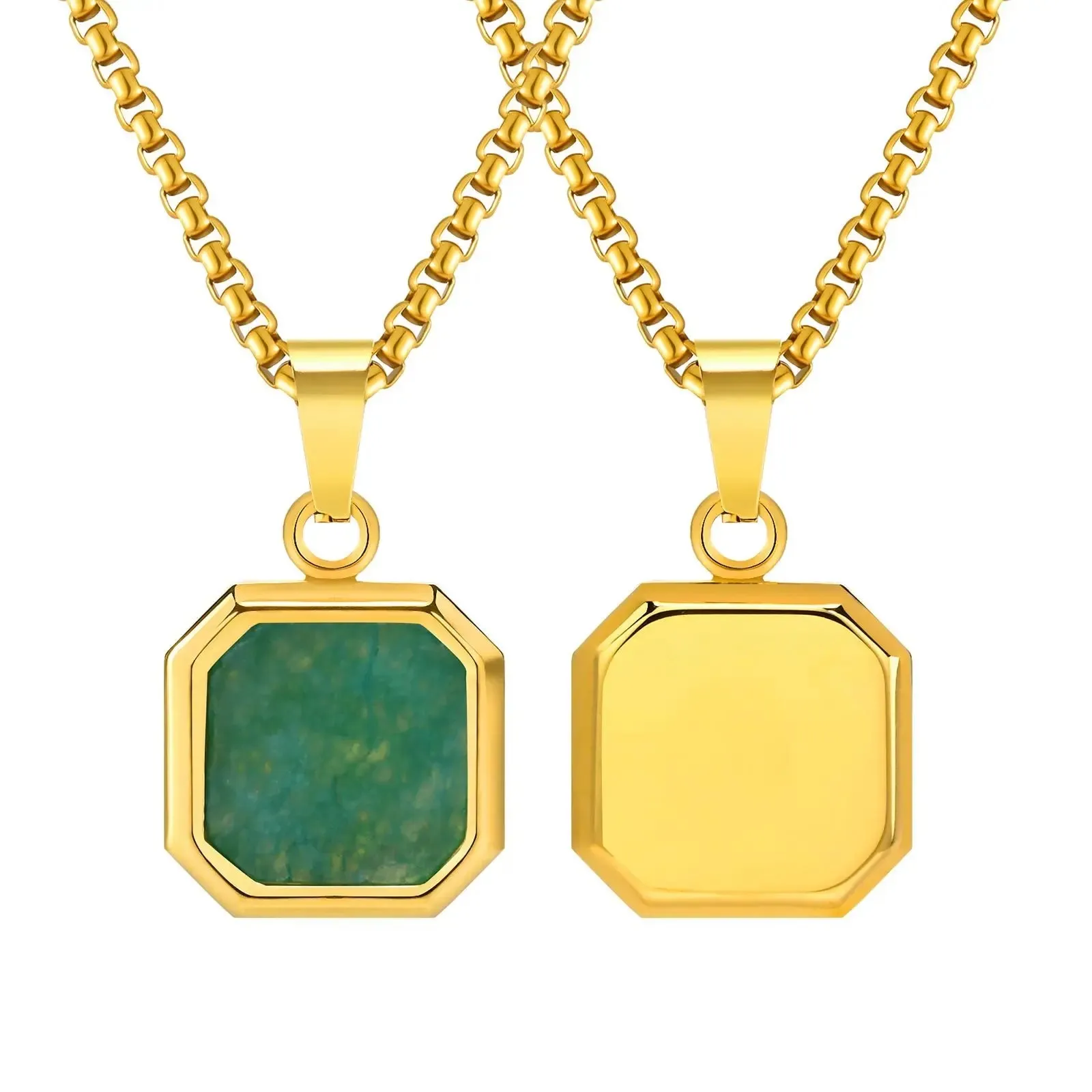 Mprainbow Mens Square Natural Stone Necklaces