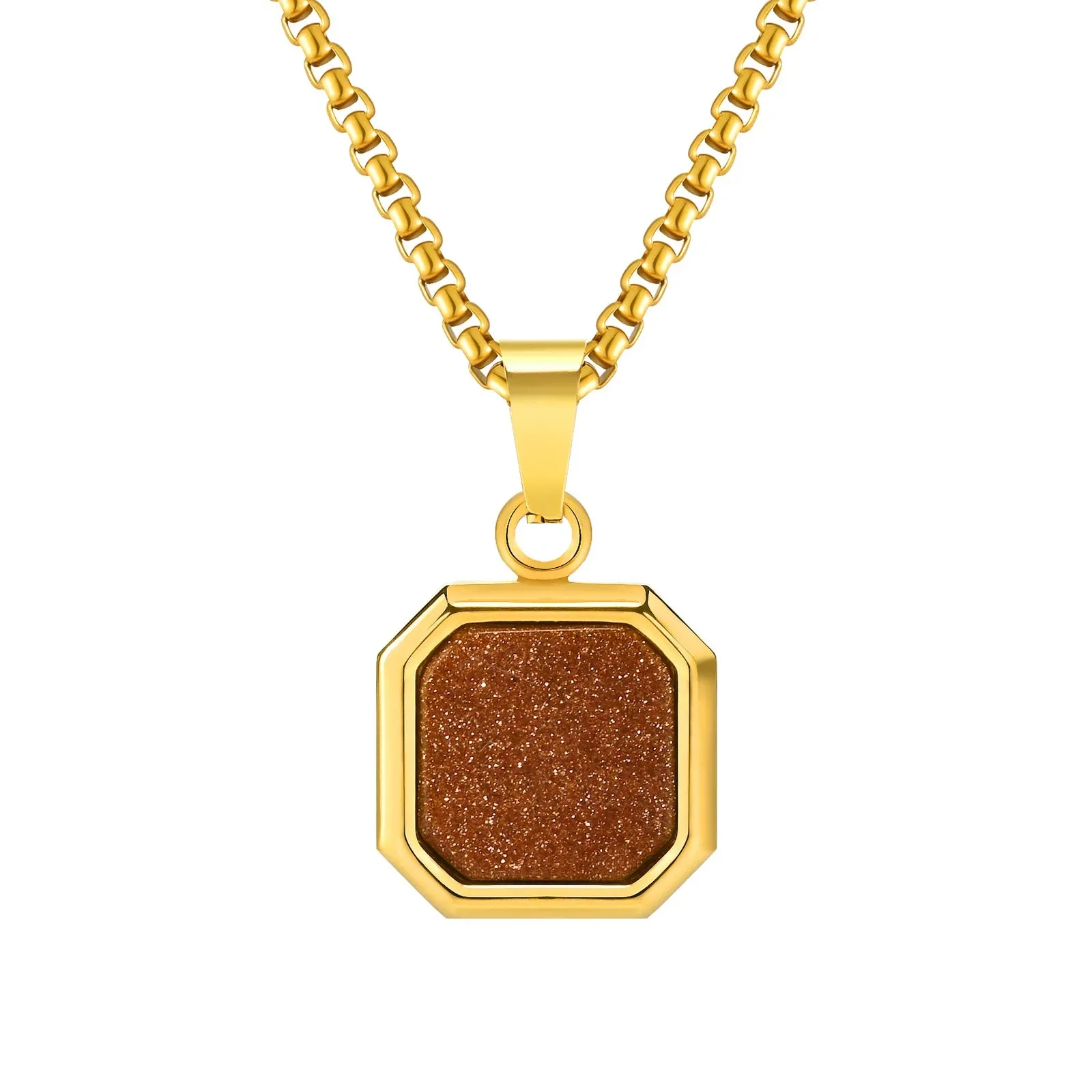 Mprainbow Mens Square Natural Stone Necklaces