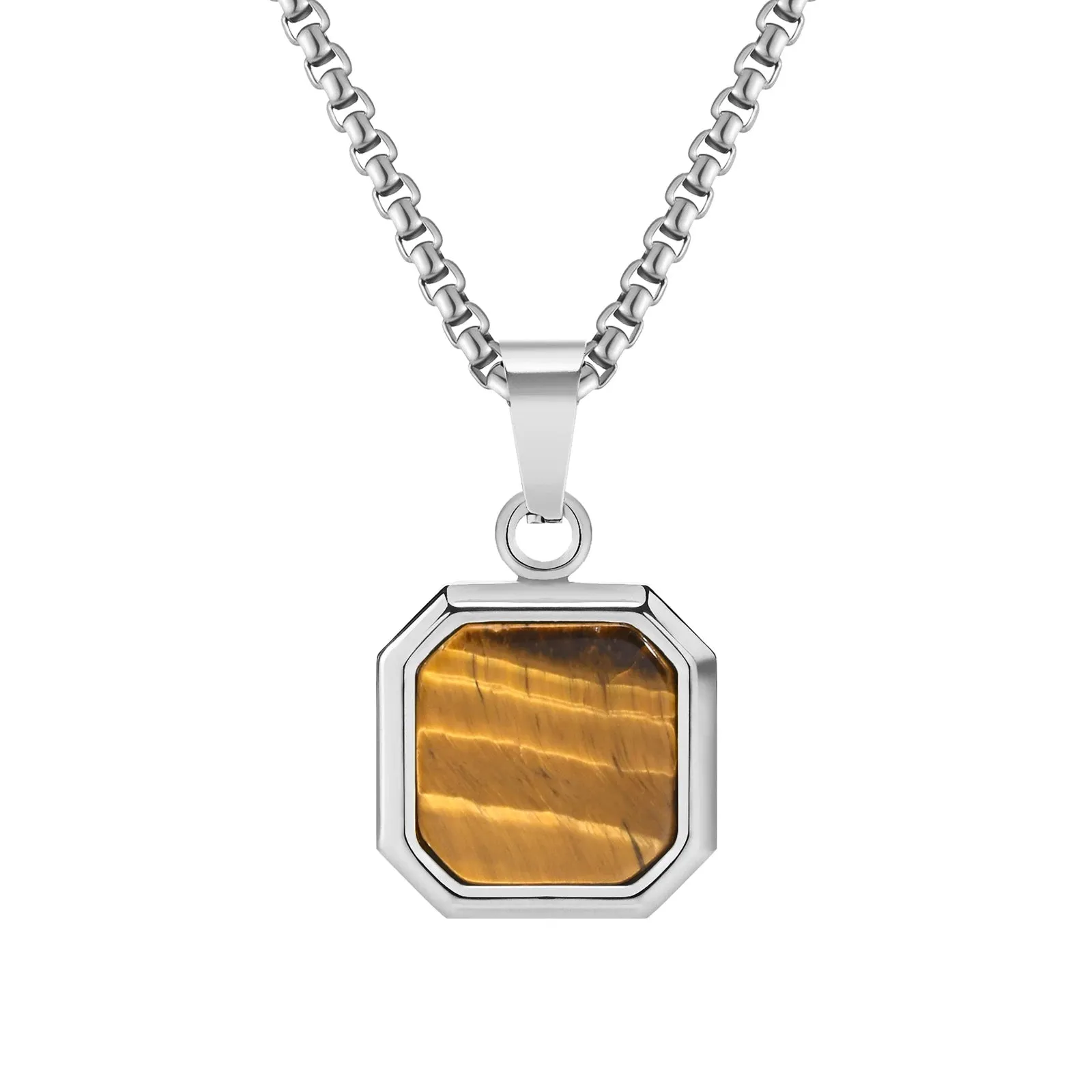 Mprainbow Mens Square Natural Stone Necklaces