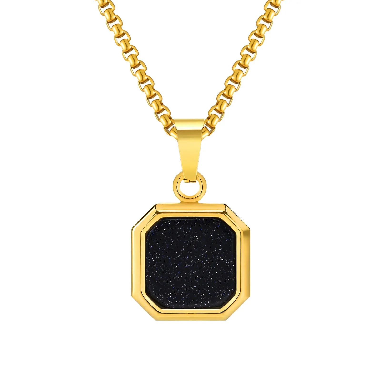 Mprainbow Mens Square Natural Stone Necklaces