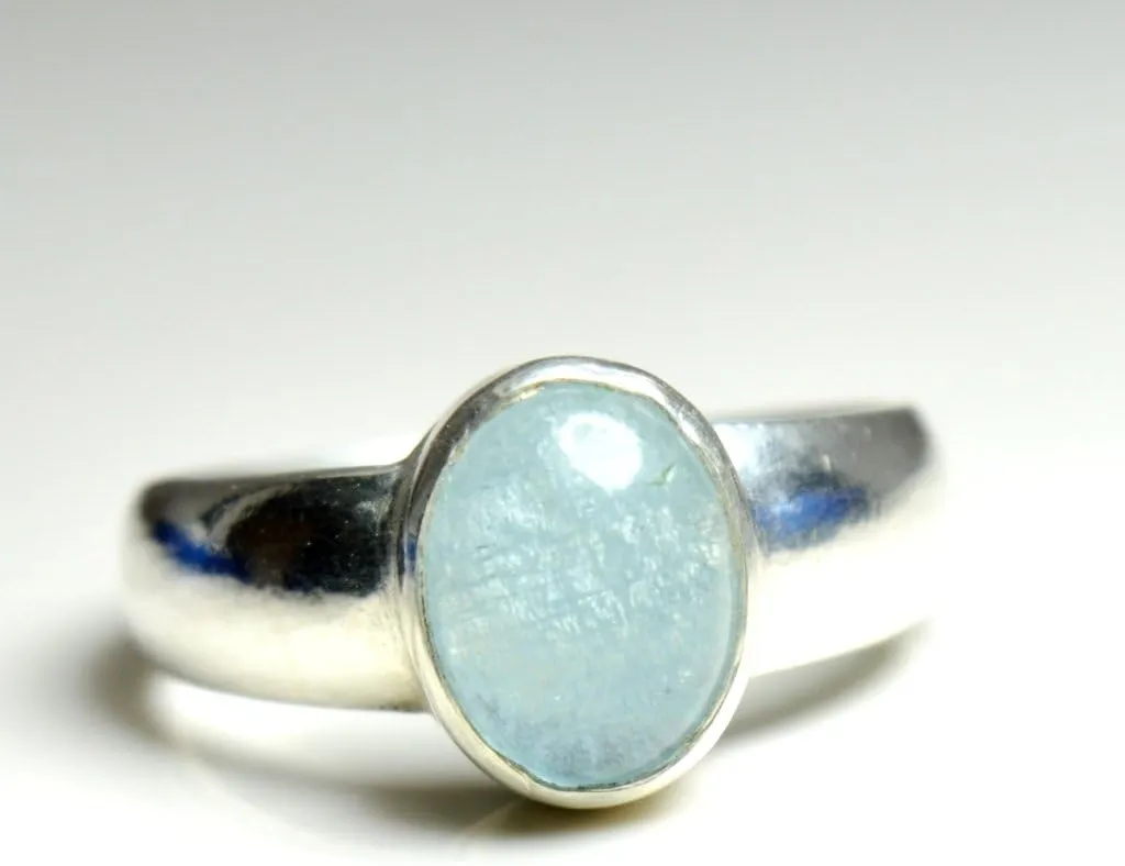 Natural Aquamarine Silver Ring for Men 3 Carat Oval Birthstone Size 4,5,6,7,8,9,10,11,12,13