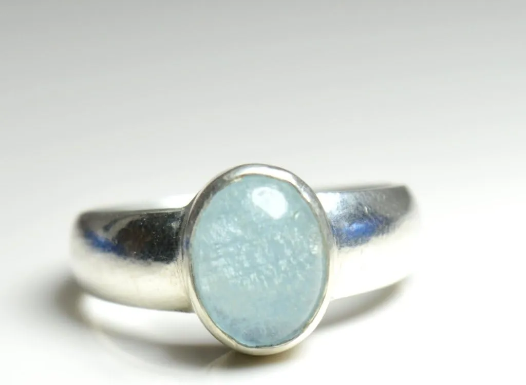 Natural Aquamarine Silver Ring for Men 3 Carat Oval Birthstone Size 4,5,6,7,8,9,10,11,12,13