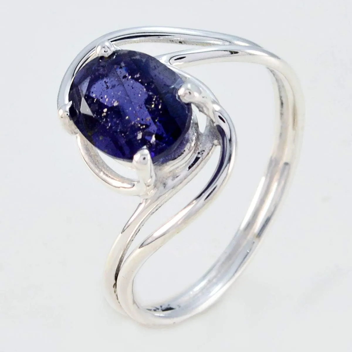 Natural Gemstone Oval Shape One Stone Faceted Iolite rings-925 Silver Blue Iolite Ring-February Birth Aquarius Astrology Natural Gemstone Ring SRIOLFC-3171-4 us