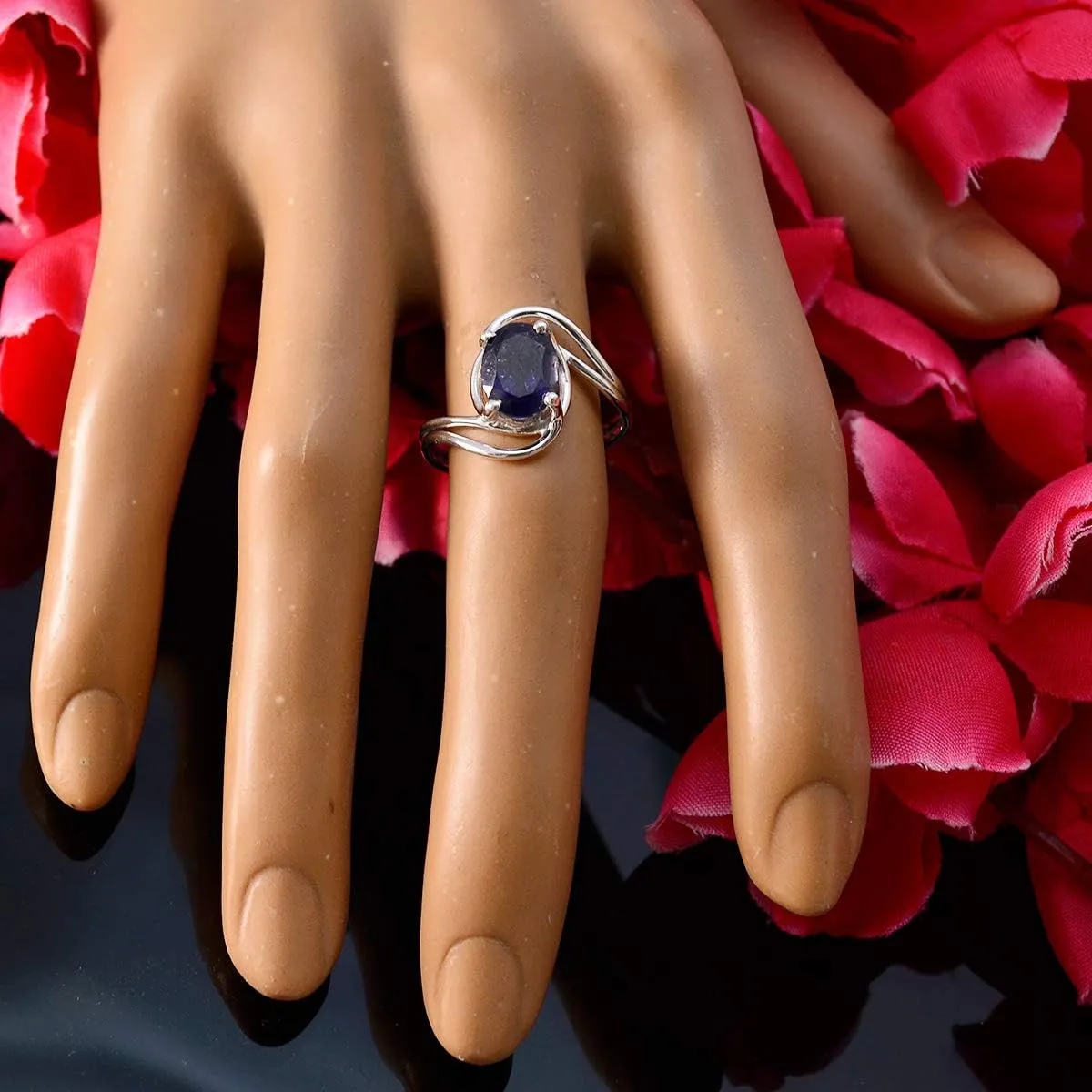 Natural Gemstone Oval Shape One Stone Faceted Iolite rings-925 Silver Blue Iolite Ring-February Birth Aquarius Astrology Natural Gemstone Ring SRIOLFC-3171-4 us
