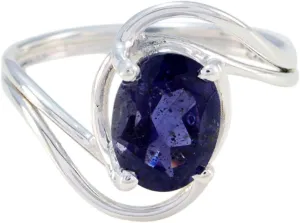 Natural Gemstone Oval Shape One Stone Faceted Iolite rings-925 Silver Blue Iolite Ring-February Birth Aquarius Astrology Natural Gemstone Ring SRIOLFC-3171-4 us