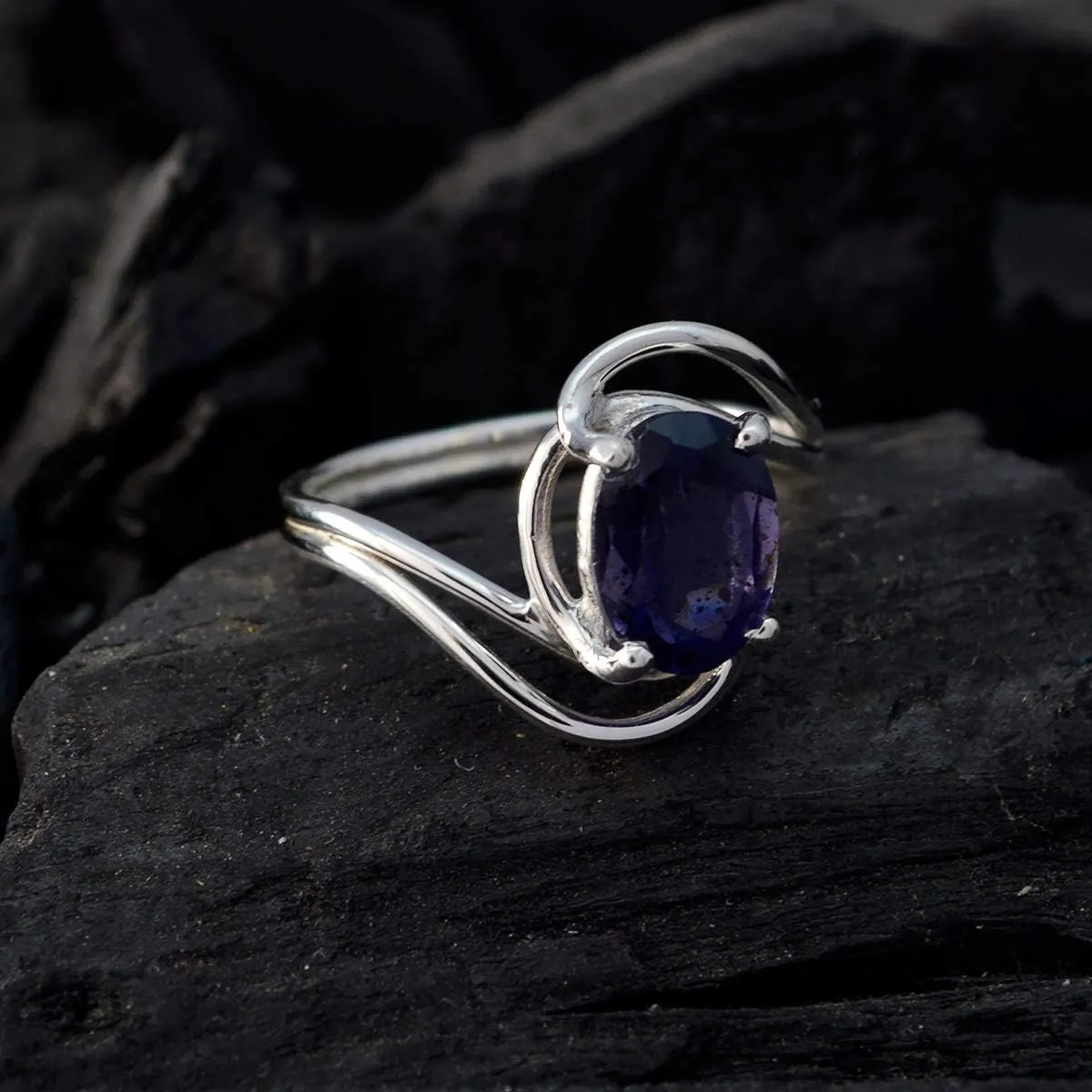 Natural Gemstone Oval Shape One Stone Faceted Iolite rings-925 Silver Blue Iolite Ring-February Birth Aquarius Astrology Natural Gemstone Ring SRIOLFC-3171-4 us