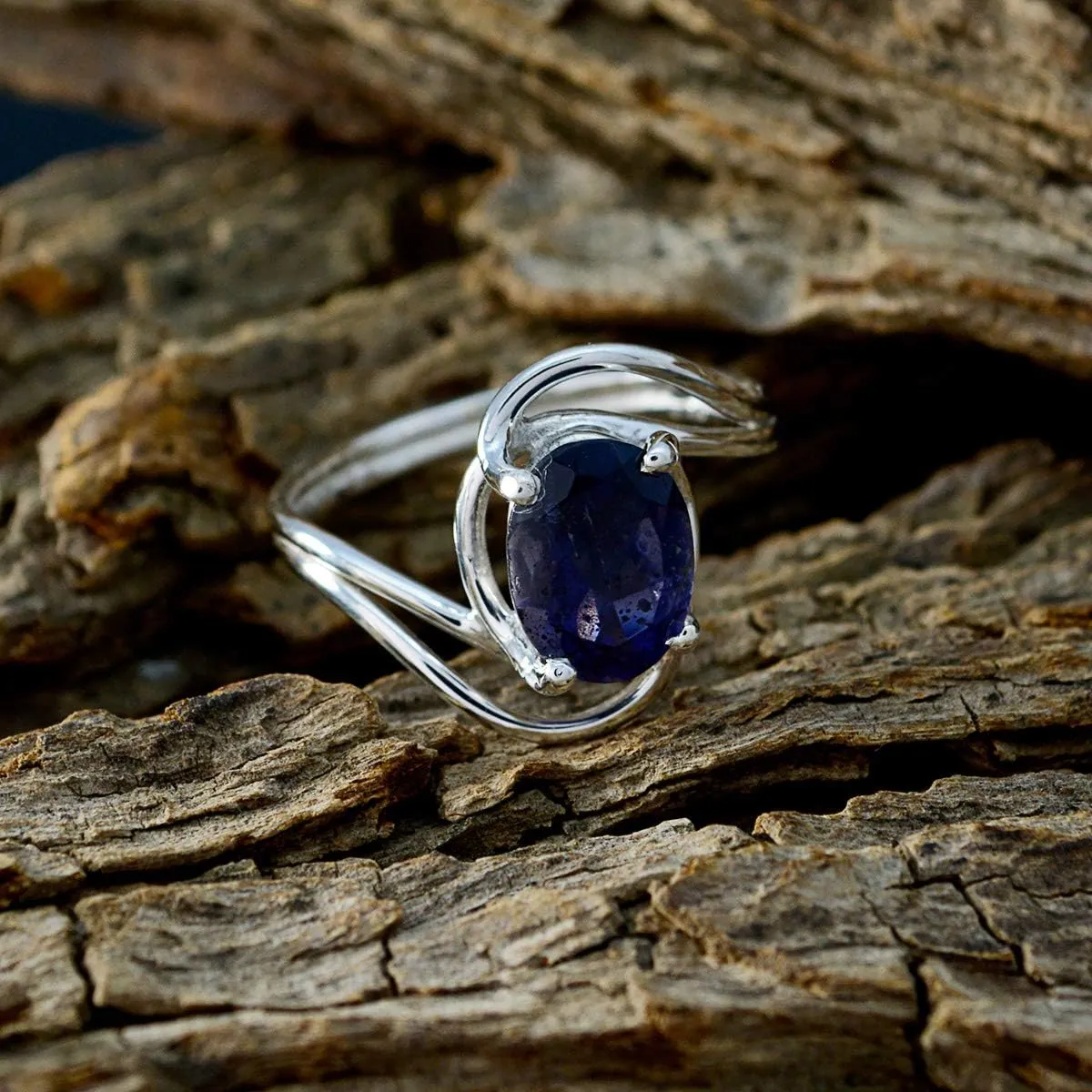 Natural Gemstone Oval Shape One Stone Faceted Iolite rings-925 Silver Blue Iolite Ring-February Birth Aquarius Astrology Natural Gemstone Ring SRIOLFC-3171-4 us