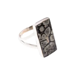 Natural Marcasite Gemstone 925 Sterling Silver Handmade Statement Large Stone Stacking Ring Jewelry Gift for Wife Girlfriend Mom (7.5)
