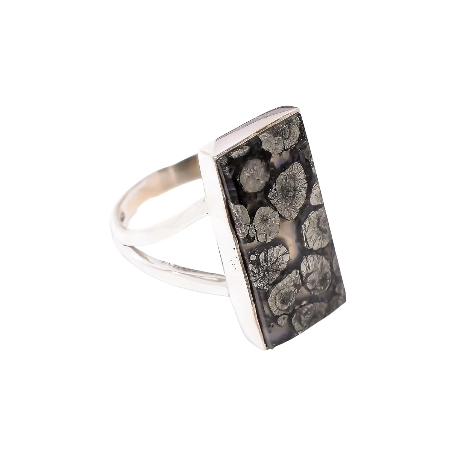 Natural Marcasite Gemstone 925 Sterling Silver Handmade Statement Large Stone Stacking Ring Jewelry Gift for Wife Girlfriend Mom (7.5)