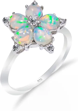 Natural October Birthstone Ethiopian Opal Ring for women Fire Opal 925 Sterling Silver Wedding Engagement Ring (R047)