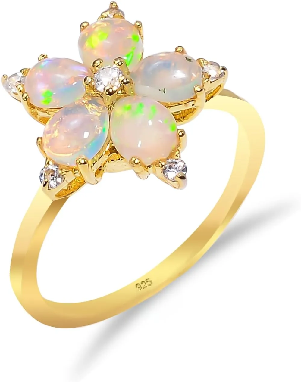 Natural October Birthstone Ethiopian Opal Ring for women Fire Opal 925 Sterling Silver Wedding Engagement Ring (R047)