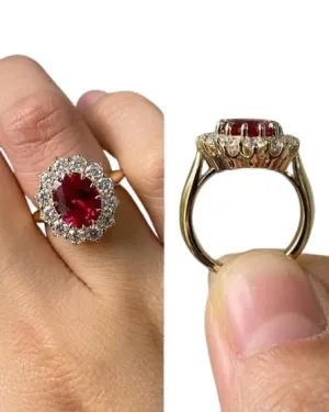 Natural Red Ruby Engagement Ring Emerald Cut Vintage Engagement Cluster Ring Moissanite Bridal Rings Promise Rings Anniversary (YELLOW GOLD PLATING, US 6)