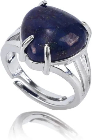 Natural Stone Rings for Women Silver Handmade Crystal Rings Adjustable Healing Crystal Rings Heart Gemstone Rings for Women Men