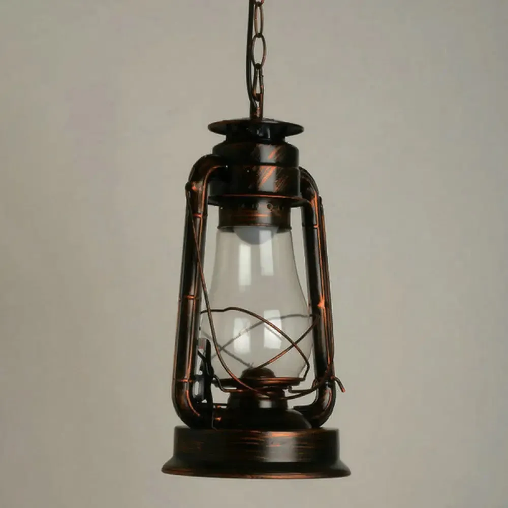 Nautical Kerosene Lantern Pendant Light - Clear Glass Hanging Lamp for Corridor