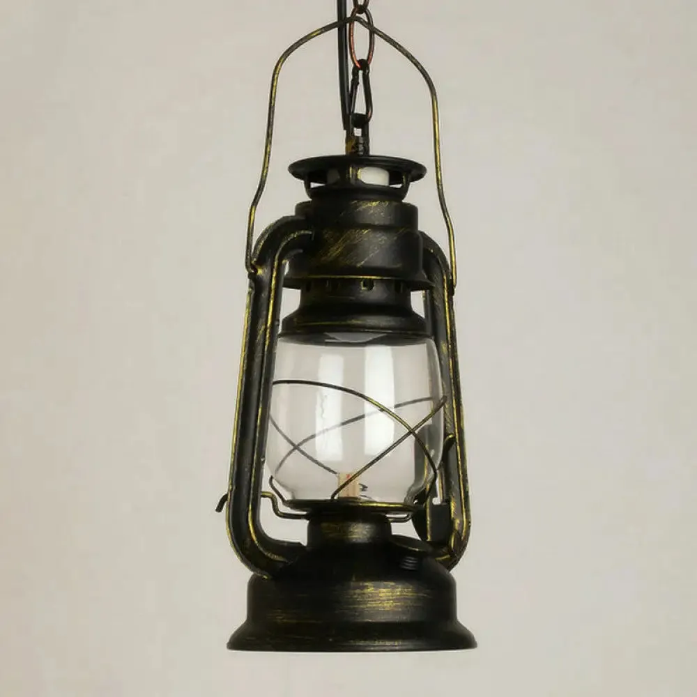 Nautical Kerosene Lantern Pendant Light - Clear Glass Hanging Lamp for Corridor