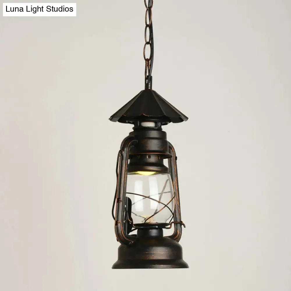 Nautical Kerosene Lantern Pendant Light - Clear Glass Hanging Lamp for Corridor