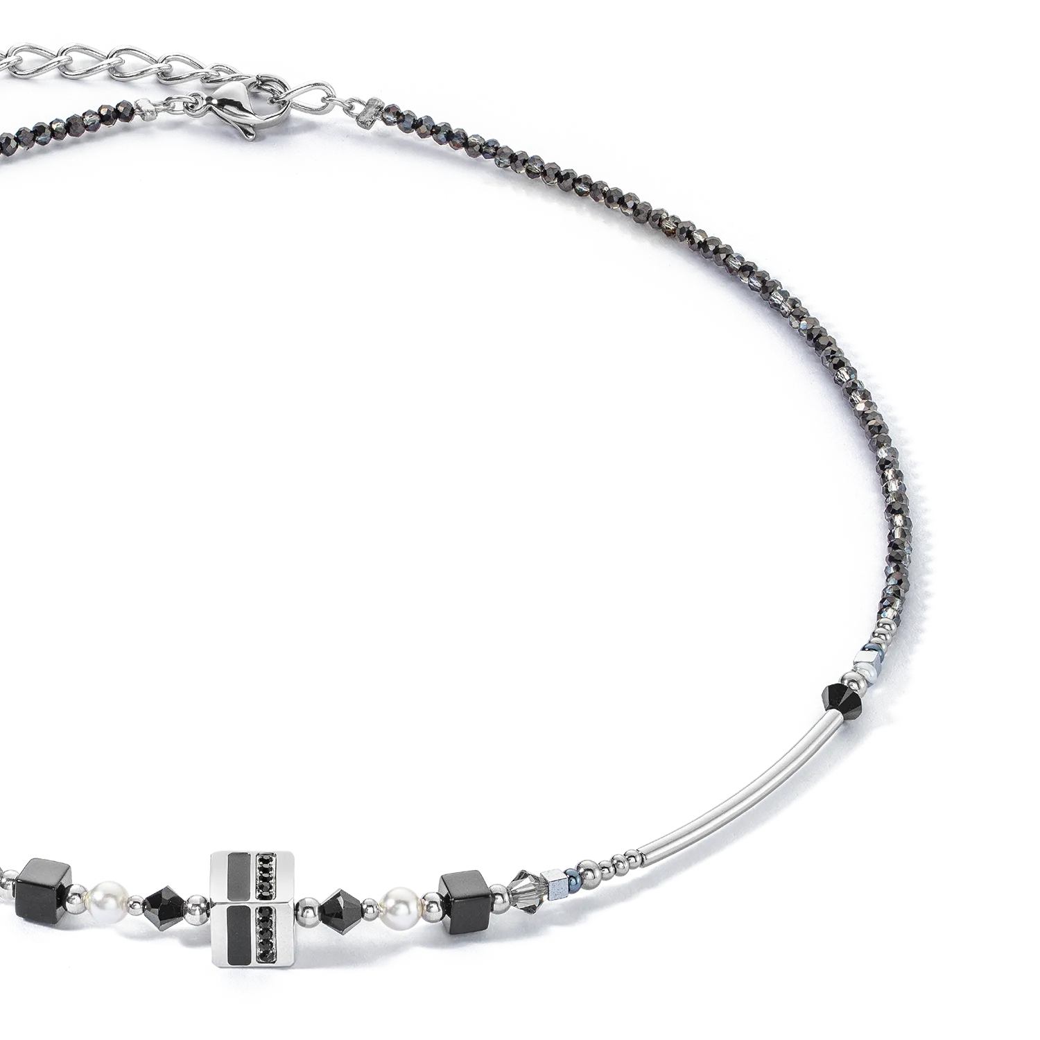 Necklace Square Stripes silver-black