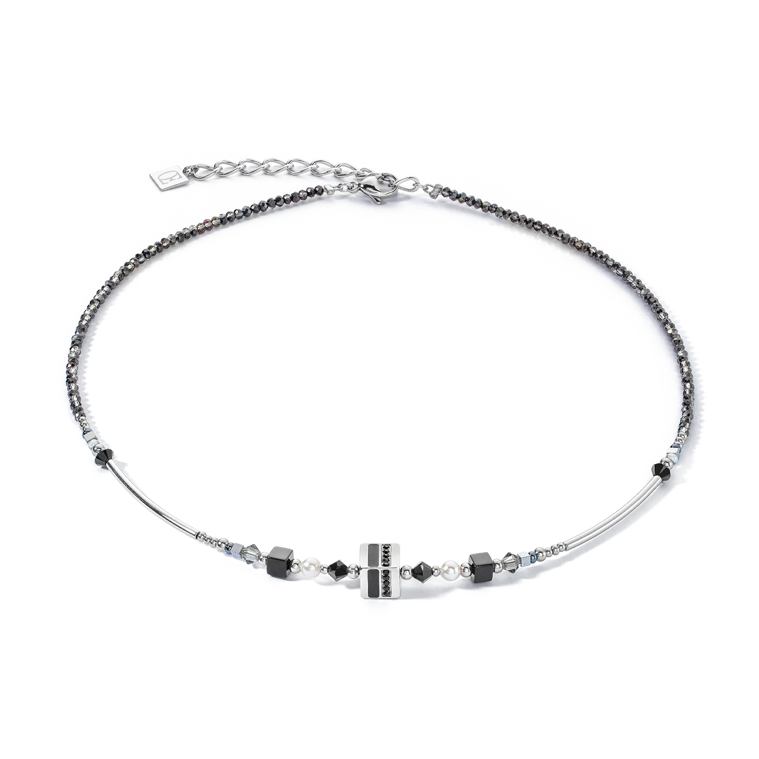 Necklace Square Stripes silver-black