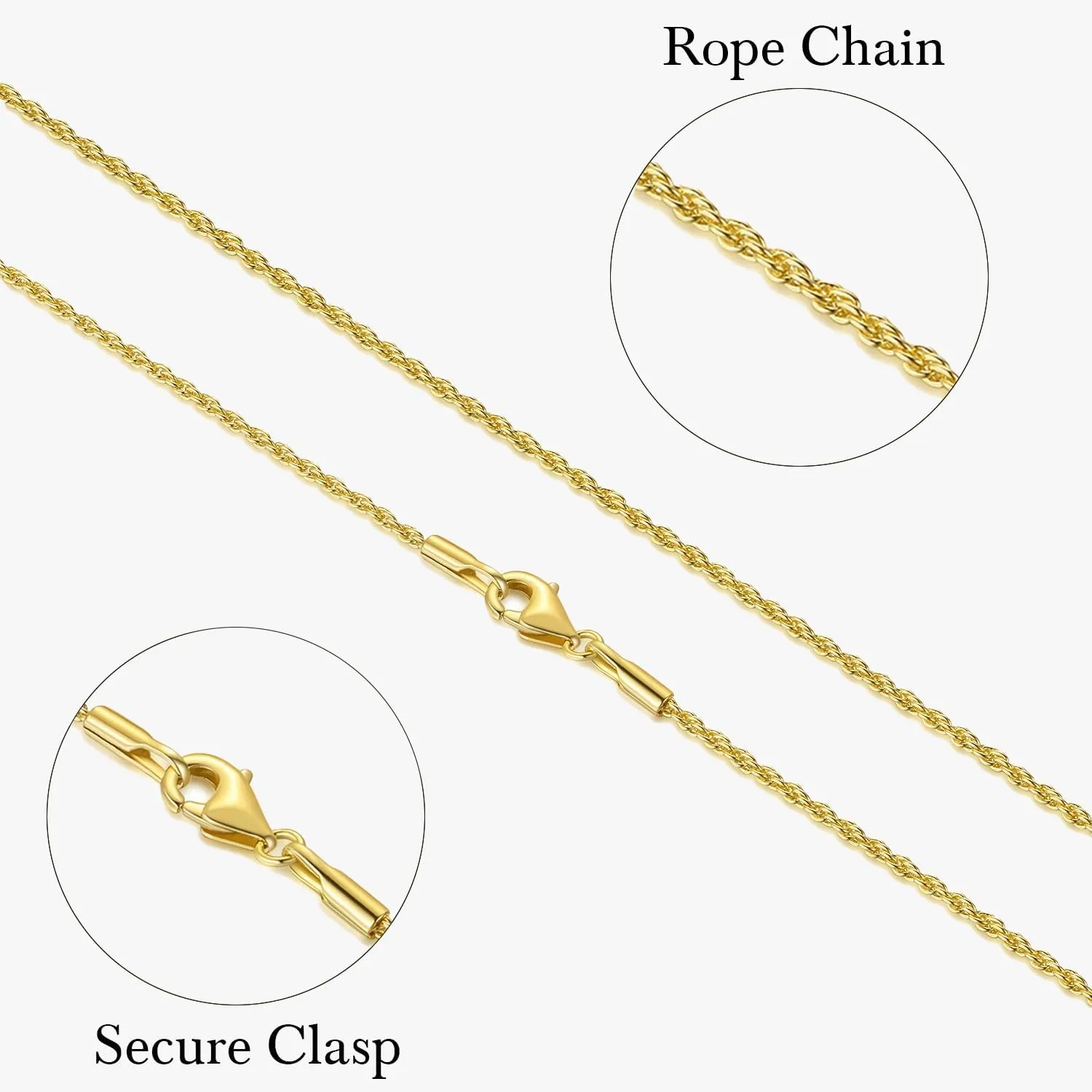 Necklaces 14k Gold Necklace for Women & Men 1.5mm Rope Chain for Women Dainty Gold Chain for Men Non-Tarnish Necklace Unisex Sizes 16-26 Inches
