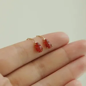 New design inlaid simple and exquisite red chalcedony gourd earrings