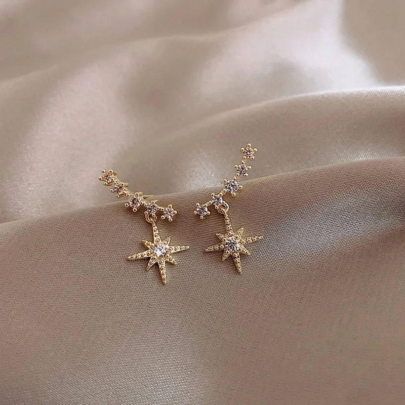 New Star Moon Earrings Korean Version Asymmetrical High Sense Earrings