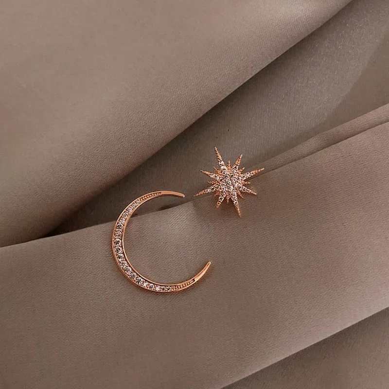 New Star Moon Earrings Korean Version Asymmetrical High Sense Earrings