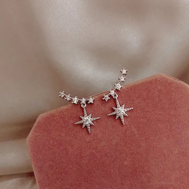 New Star Moon Earrings Korean Version Asymmetrical High Sense Earrings