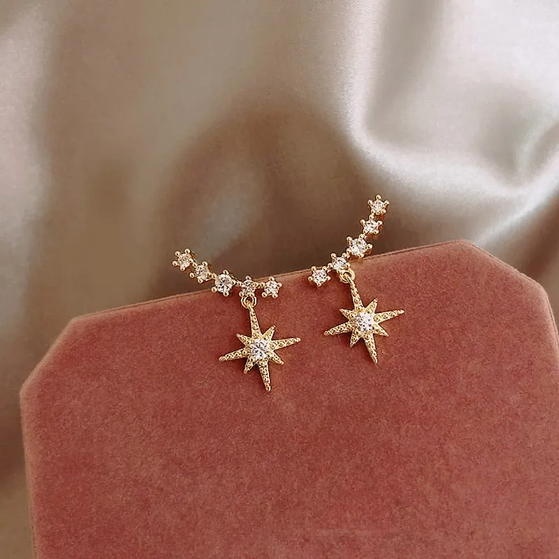 New Star Moon Earrings Korean Version Asymmetrical High Sense Earrings