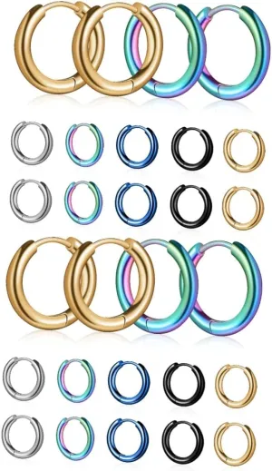 NOLITOY 2sets Gold/Silver Plated Hoop Earrings for Men and Women Minimalist Circle Earrings 5pairs*2