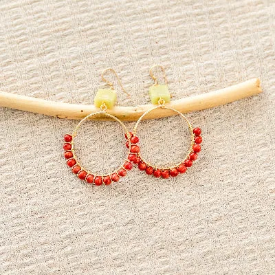 Olive Jade & Coral Earrings