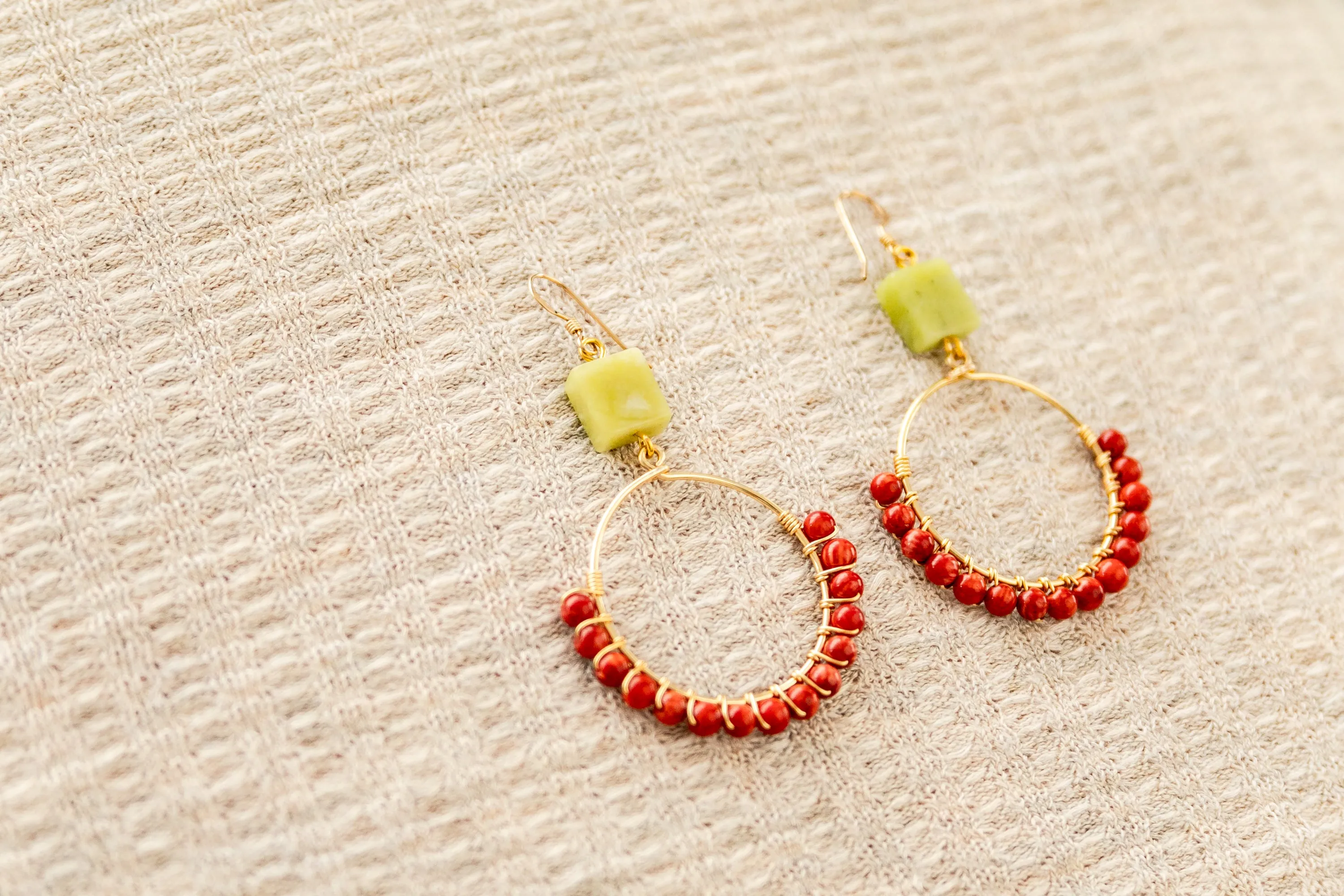 Olive Jade & Coral Earrings
