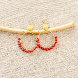 Olive Jade & Coral Earrings