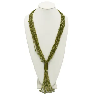 Olive multi layered Seed beads tassel long Necklace #N3101_OLIVE12 (QC4)