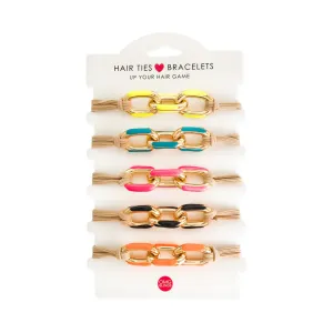 OMG BLING Five Piece Enamel Hair Tie - Bracelet Set With Tan Tie