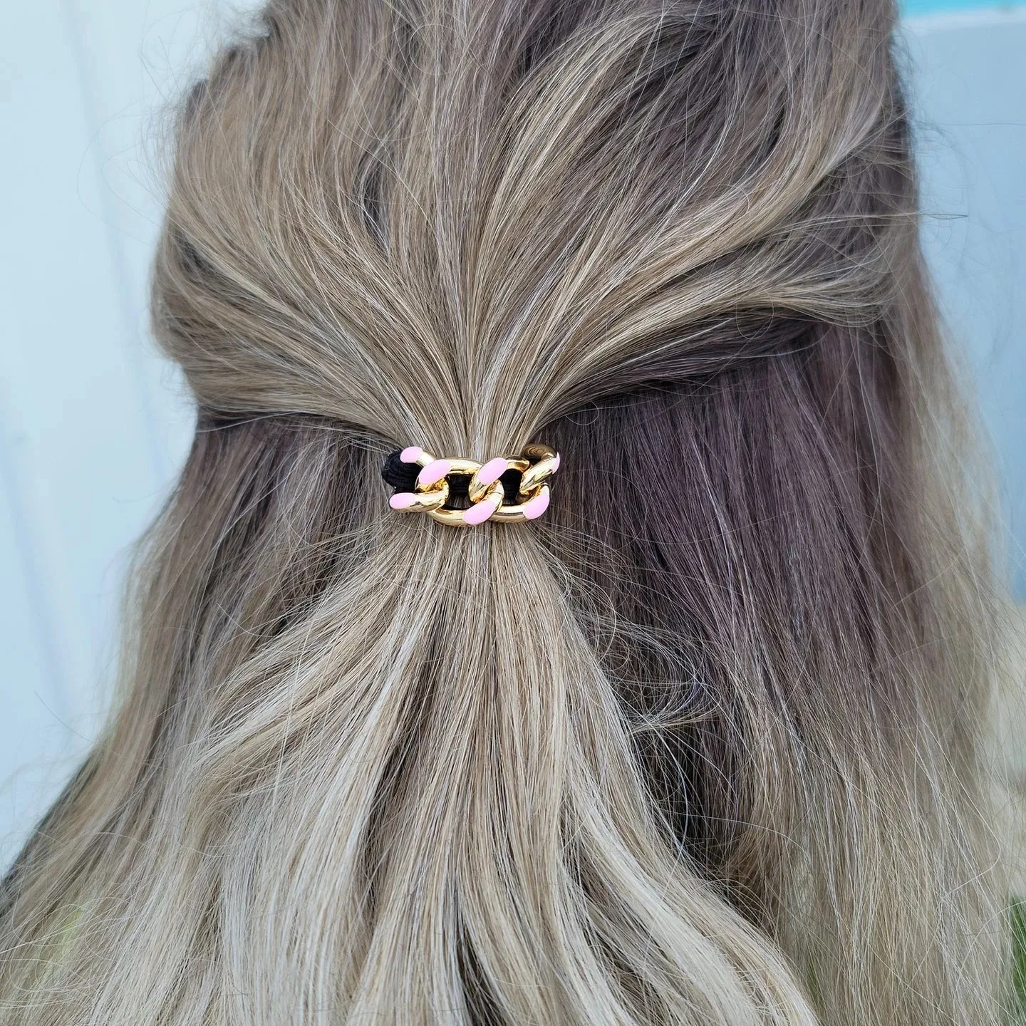 OMG BLING Five Piece Enamel Hair Tie - Bracelet Set With Tan Tie