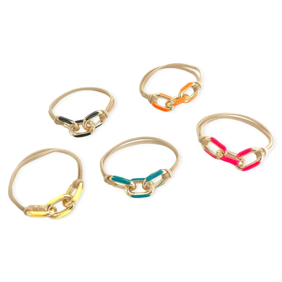 OMG BLING Five Piece Enamel Hair Tie - Bracelet Set With Tan Tie