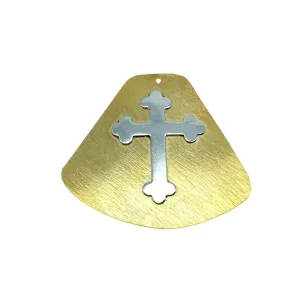OOAK Rustic Shield Pendant - Gold Plated Abstract Bell Shape with Silver Plated Cross Embellishment - Measuring 57mm x 60mm