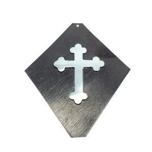 OOAK Rustic Shield Pendant - Gunmetal Plated Kite Shape with Silver Plated Cross Embellishment - Measuring 66mm x 79mm