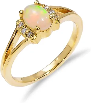 Opal Ring - 925 Silver Opal Ring- White Opal Engagement Ring - Solitaire Opal Ring- Sterling Silver Gemstone Ring- October birthstone (R041)
