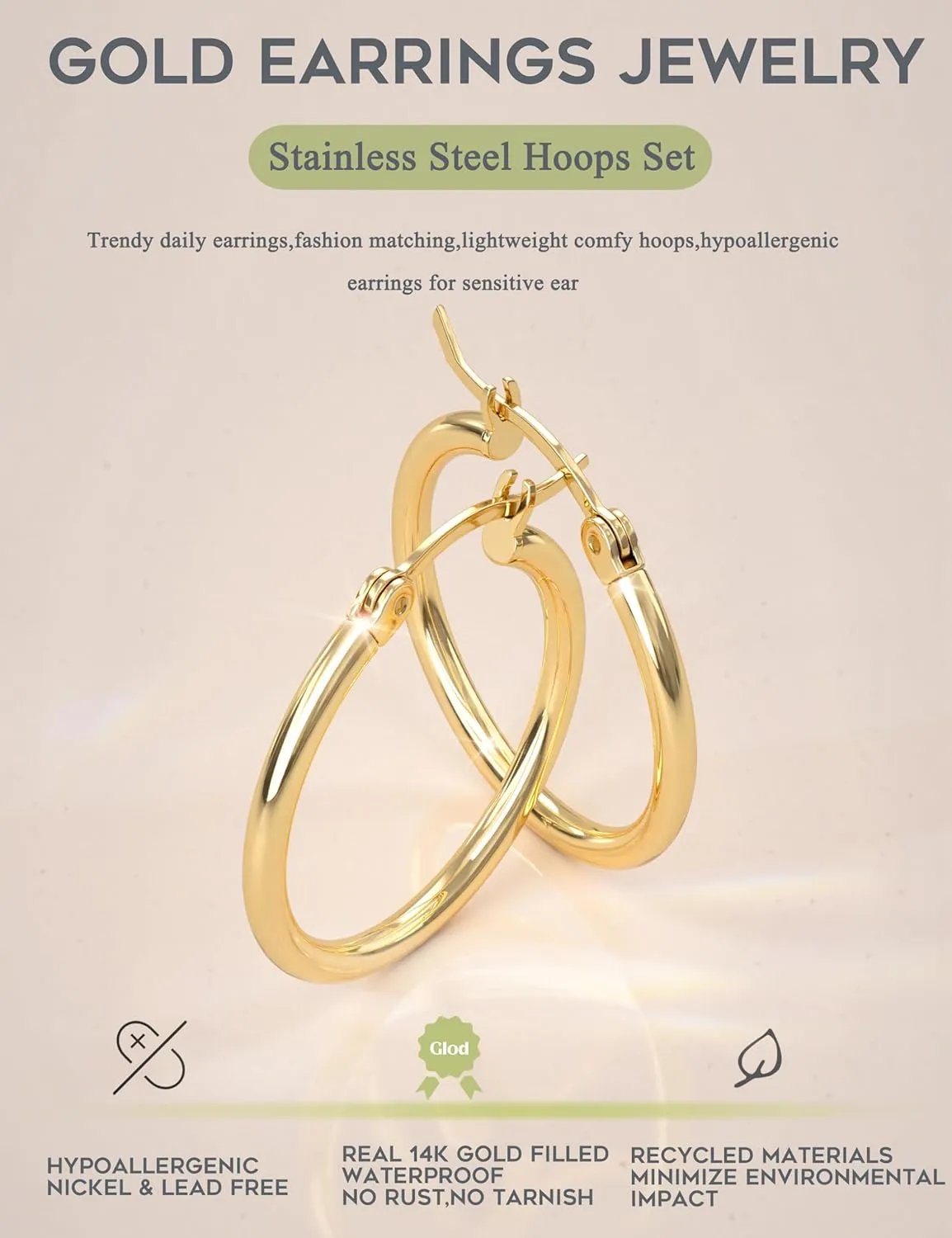 ORAZIO 4 Pairs Stainless Steel Hoop Earrings Set Cute Huggie Earrings for Women,10MM-20MM